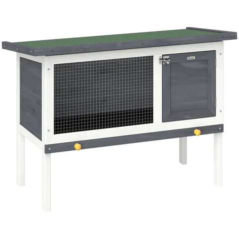 PawHut Cușcă pentru iepuri ridicată din lemn cu acoperiș din bitum rabatabil și sertar extractibil 90x45x65 cm Gri | Aosom Romania