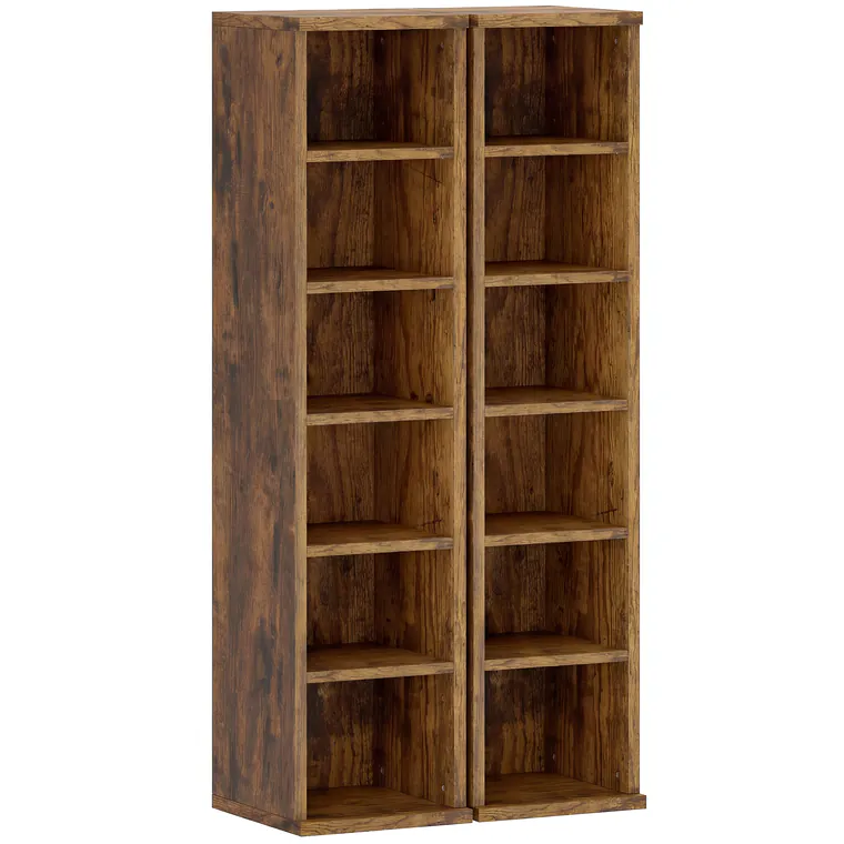 HOMCOM Set de 2 Rafturi pentru 204 CD-uri cu Polițe Ajustabile, 21x22,5x88,5cm, Maro Rustic | Aosom Romania