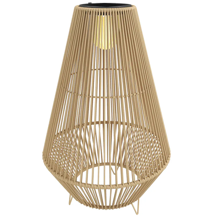 Outsunny Lampă Solară din Ratan, Lanternă de Grădină cu Aprindere/Oprire Automată, IP44, Impermeabilă și Decorativă, pentru Terasă, Verandă, Patio, 35x35x55 cm, Galben | Aosom Romania