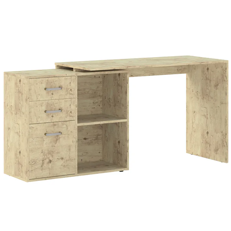 HOMCOM Birou de Colț pentru PC cu 2 Sertare și Rafturi Deschise, Birou de Colț în Formă de L, 117x83,5x76 cm, Lemn Natural | Aosom Romania