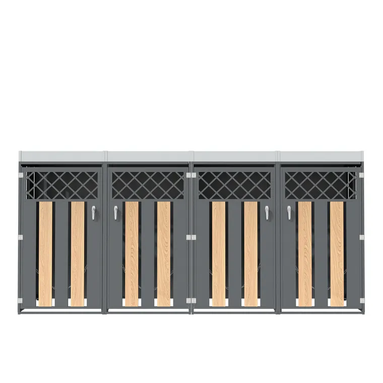 Cutie încuietabilă pentru pubele, pentru 4 pubele standard, cu o ladă de flori integrată, 264x80x124,5 cm, Gri+Culoare naturală