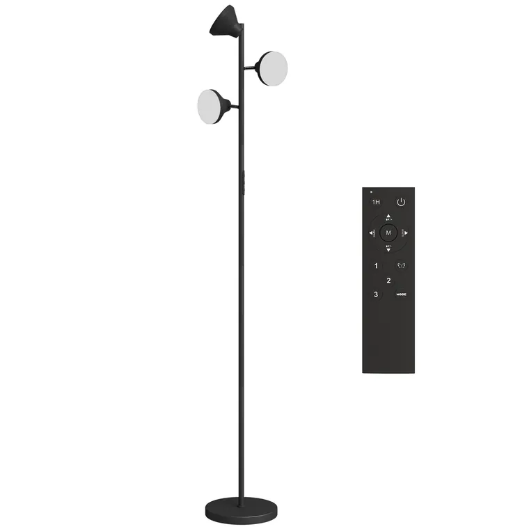 HOMCOM Lampă de Podea cu 3 Capete Reglabile Independent Φ25x170 cm Negru | Aosom Romania