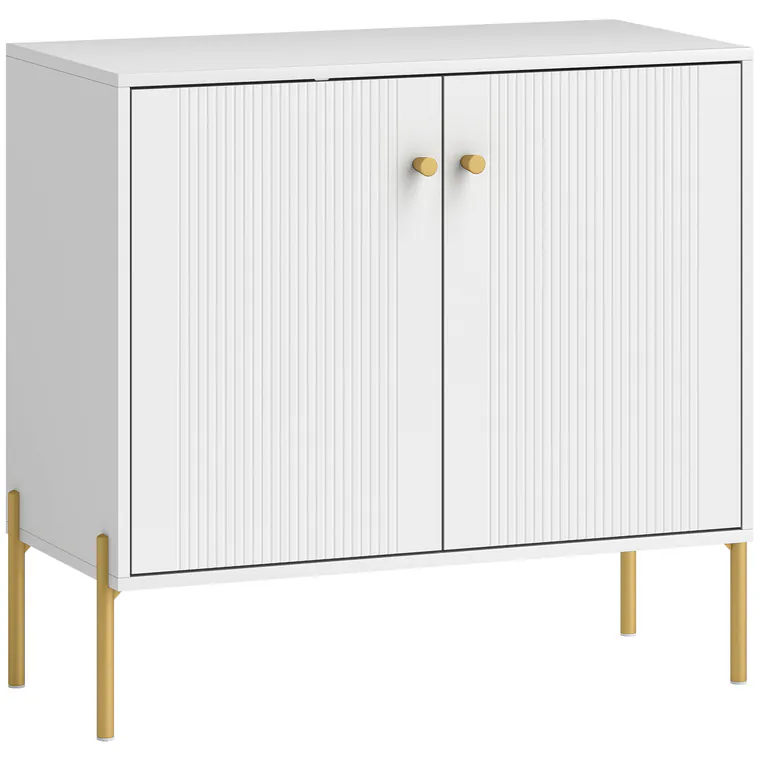 HOMCOM Bufet pentru living, mobilier de depozitare cu uși canelate duble, poliță reglabilă, picioare din oțel, 80 x 39,1 x 76 cm, alb | Aosom Romania