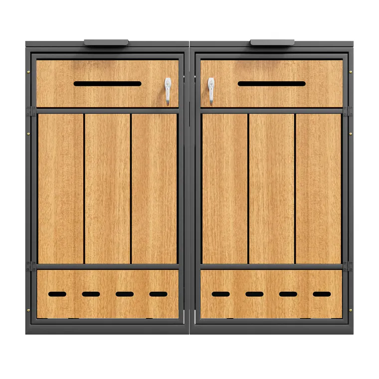 Cutie pentru pubele cu orificii de ventilație, pentru 2x 120–240 l și potrivită pentru exterior, 132x84,5x118 cm, Gri+Culoare naturală