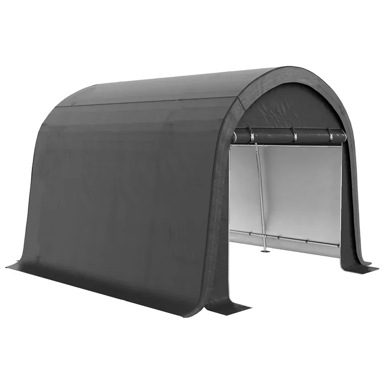 Outsunny 3x3m Garaj pentru Motociclete, Tenda cu Acoperiș Reforțat Impermeabil, 2 Accesuri cu Fermuar, pentru Biciclete și Unelte, Oțel Galvanizat, Gri | Aosom Romania