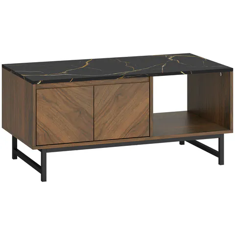 HOMCOM Masă de cafea, masă de living, blat efect marmură, 2 uși și 2 nișe deschise, 100 x 50,8 x 45,7 cm, nuc | Aosom Romania