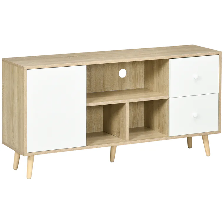 HOMCOM Mobilier TV pentru televizor de până la 114,3 cm picioare din lemn masiv stil scandinav 3 nișe 1 dulap 120 x 30 x 60 cm | Aosom Romania