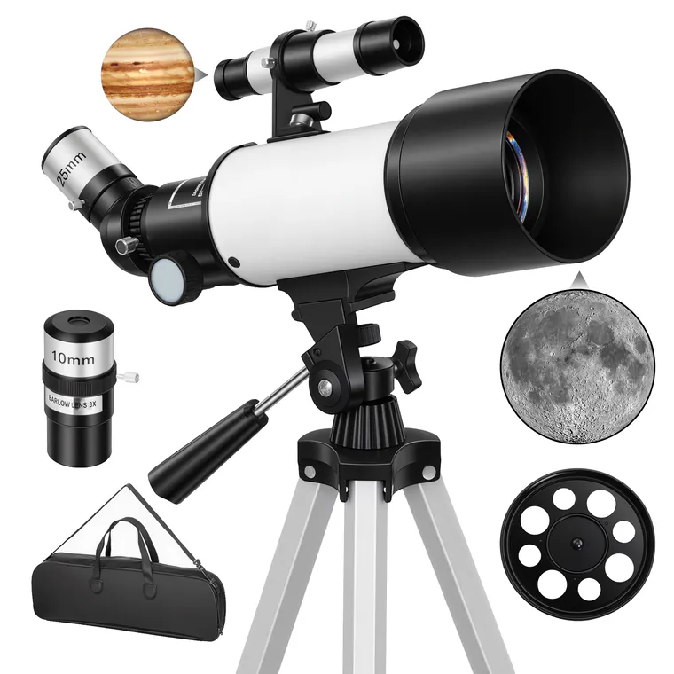 Outsunny Telescop astronomic pentru adulți și începători 70 mm, telescop refractor 40X/16X trepied reglabil, 80 x 80 x 135 cm alb | Aosom Romania