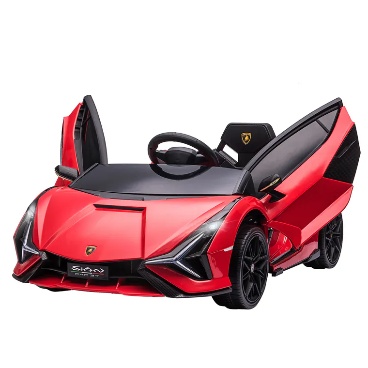 Masina electrica HOMCOM pentru copii 12V Lamborghini, telecomanda, viteza 3-8 km/h, 108x62x40cm, Rosie | Aosom Romania