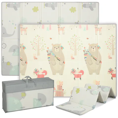 AIYAPLAY Covor de joacă pliabil și reversibil pentru bebeluși, saltea din spumă groasă, 200 x 150 x 1,5 cm, multicolor | Aosom Romania