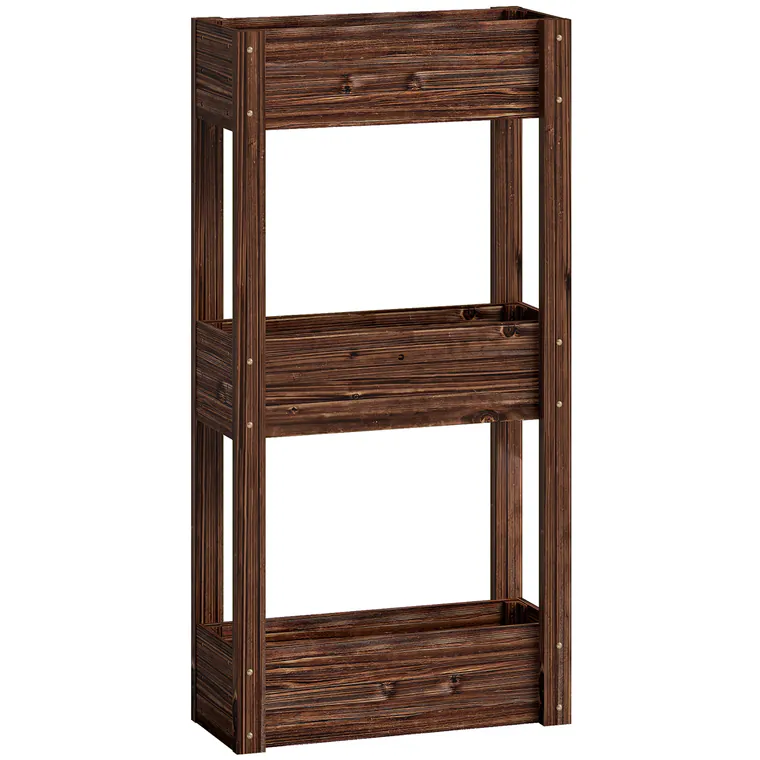 Outsunny Bac pentru plante ridicat jardinieră pe picioare 3 niveluri orificii de drenaj și căptușeală 60 x 25 x 120 cm, Maro | Aosom Romania