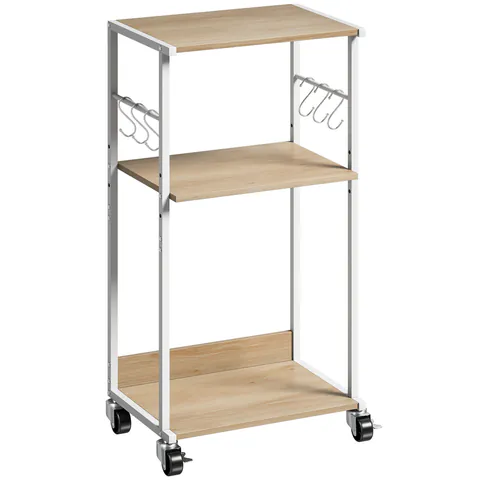 HOMCOM Suport pentru Imprimantă pe 3 Niveluri cu Roți și Cârlige, Masă Modernă, Lemn Natural. | Aosom Romania