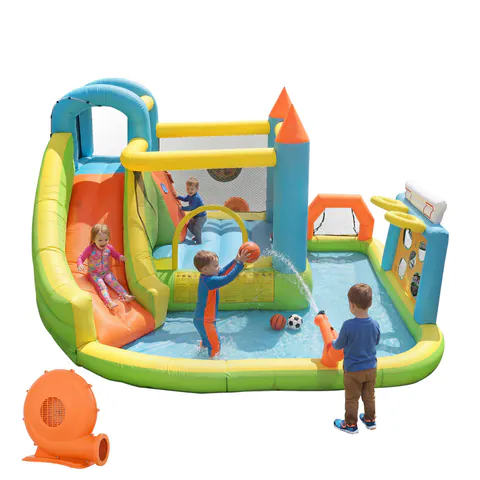 Castel gonflabil parc acvatic pentru copii, cu tobogan și piscină de joacă, pentru 3–10 ani, 360x320x200 cm, Multicolor
