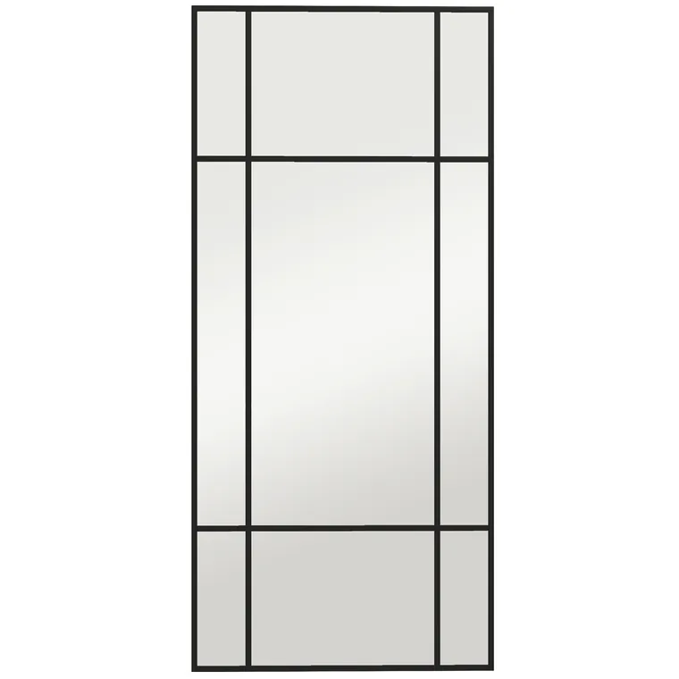 HOMCOM Oglindă de Perete Stil Fereastră Montaj Vertical Orizontal 110x50cm Negru | Aosom Romania