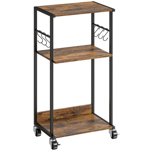 HOMCOM Dulap Imprimantă Industrial 3 Niveluri, Roți și Cârlige, Maro Rustic. | Aosom Romania