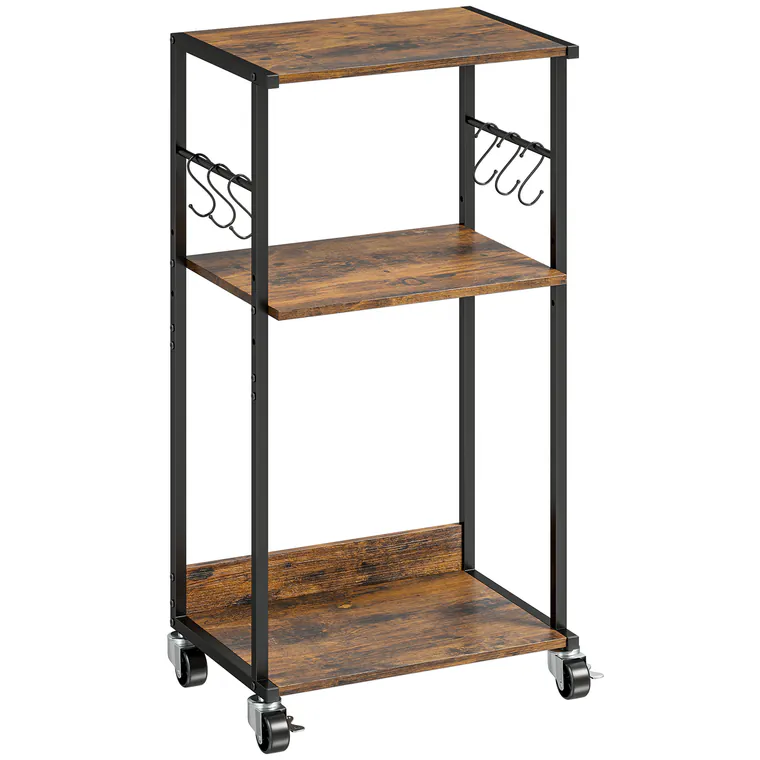 HOMCOM Dulap Imprimantă Industrial 3 Niveluri, Roți și Cârlige, Maro Rustic. | Aosom Romania