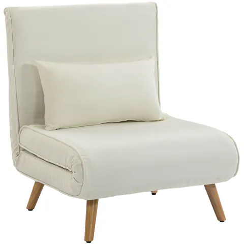 HOMCOM Fotoliu-șezlong convertibil 3 în 1 pat/fotoliu 1 loc, spătar 5 poziții, material textil cu pernă, crem | Aosom Romania