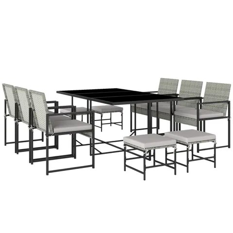 Outsunny Set de dining pentru patio 11 piese, mobilier exterior cu 6 fotolii, 4 pouf, gri | Aosom Romania