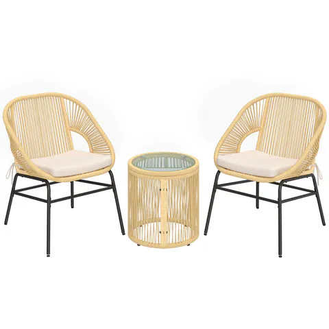 Outsunny Set bistro Rattan 3 piese, set mobilier de grădină cu 2 scaune, masă cu blat din sticlă, perne lavabile, ergonomic | Aosom Romania