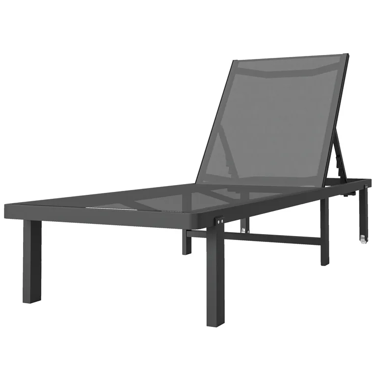 Outsunny Șezlong de grădină cu roți reglabil în 4 poziții și Textilene 530g/m² Gri Închis | Aosom Romania