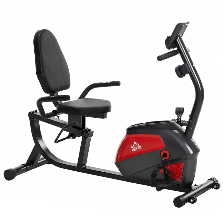 HOMCOM Bicicletă staționară reclinată cu 8 niveluri de rezistență, volant, șa reglabilă, ecran LCD și suport | Aosom Romania