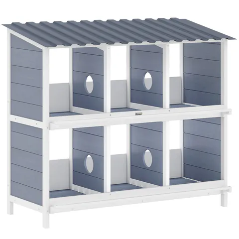 PawHut Cuib pentru găini, cuib ridicat din lemn cu 6 compartimente, 4 bârne pentru coteț pentru animale mici 102 x 50 x 91 cm, Gri | Aosom Romania