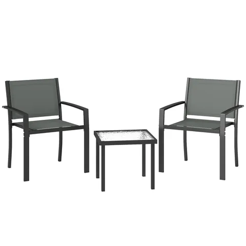 Outsunny Set masă și scaune pentru terasă exterior 3 piese cu 2 scaune din Textilene, masă din sticlă securizată, gri deschis | Aosom Romania