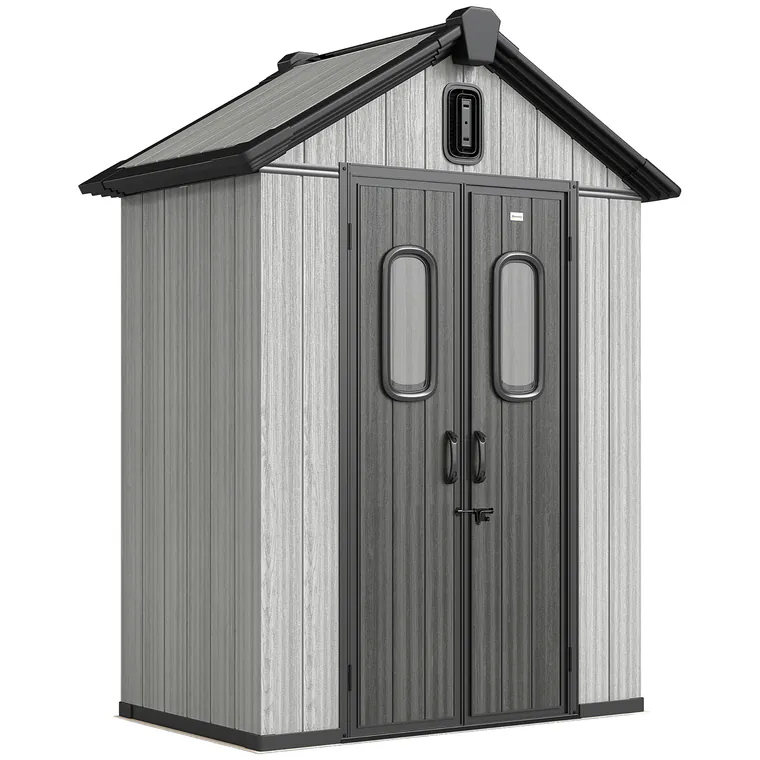 Outsunny Șură Grădină 160L x 98P x 217A cm, Plastic, Uși duble încuiabile, Gri | Aosom Romania