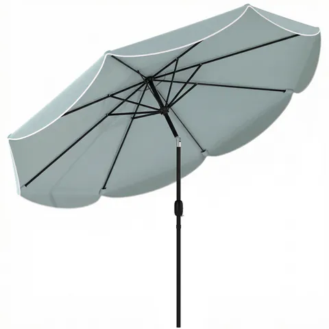 Outsunny Parasol de grădină exterior rotund înclinabil cu 3 poziții cu 8 spițe și faldon, Φ265 x 235 cm, Albastru | Aosom Romania