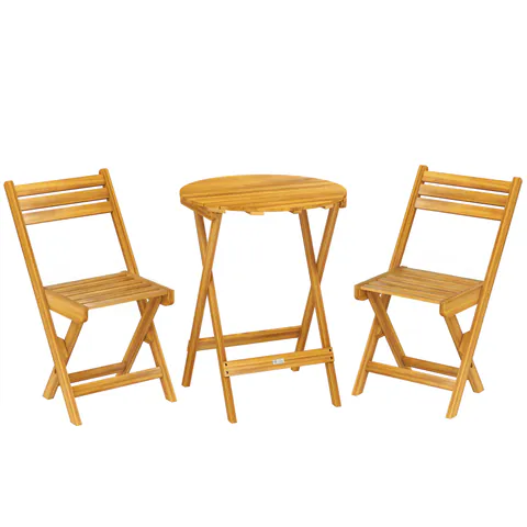 Outsunny Set bistro pliant 3 piese din lemn de acacia cu masă rotundă și 2 scaune, fără asamblare, 60x60x75cm, Natural | Aosom Romania