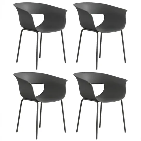 Outsunny Set de 4 Scaune de Exterior, cu Brațe, Spătar Perforat, Picioare Metalice, Gri Închis | Aosom Romania