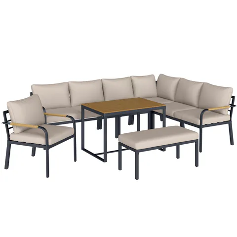 Outsunny Set mobilier grădină 7 piese Colțar modular exterior cu masă WPC și pouf bej și gri | Aosom Romania