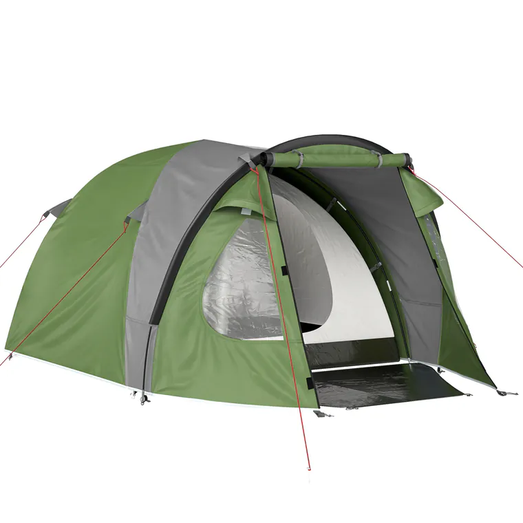 Outsunny Cort de Camping pentru 4 Persoane, 2 Camere, Ferestre și Uși, Preș de Sol, Cârlig în Tavan, 323x248x150cm, Verde | Aosom Romania