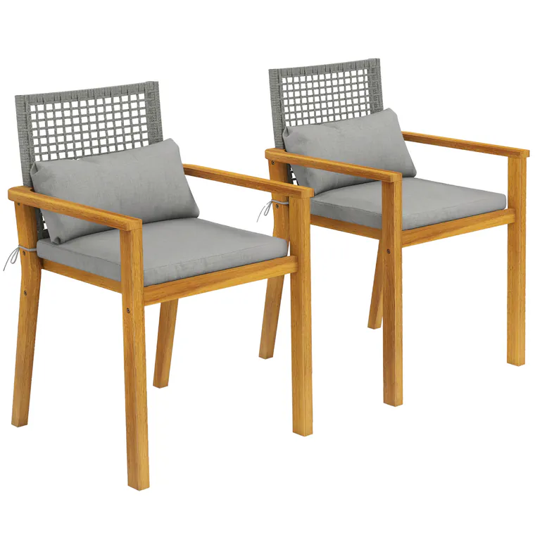 Outsunny Set 2 Scaune Lemn Acacia cu Perne și Perne Decorative, Natural. | Aosom Romania