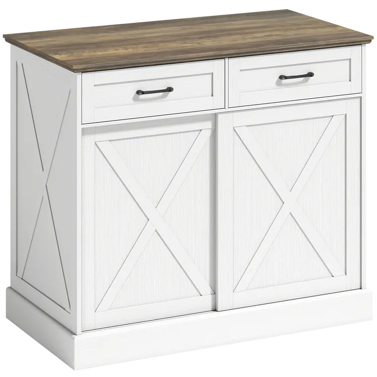 HOMCOM Insulă centrală de bucătărie, bufet de bucătărie, mobilier de depozitare cu 2 sertare, 2 uși culisante, poliță reglabilă, alb | Aosom Romania