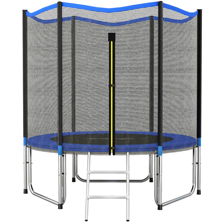 SPORTNOW Trambulină Elastică pentru Adulți Ø244cm, Covor Elastic pentru Adulți cu Plasă de Protecție, Scară cu 2 Trepte, Protecție pentru Arcuri, Structură din Oțel, Capacitate 100kg, Albastru | Aosom Romania