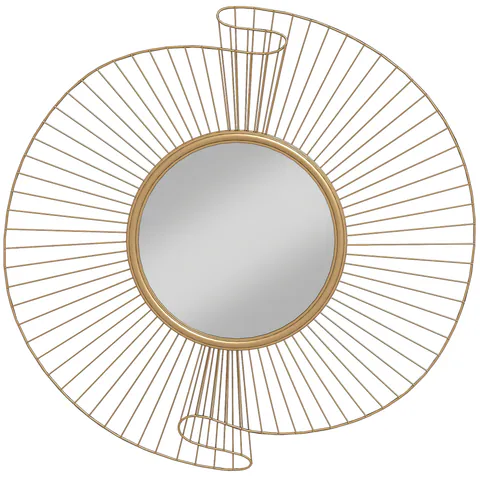 HOMCOM Oglindă Decorativă de Perete Rotundă, Design Modern cu Benzi Metalice și Ramă Plisată, Pentru Sufragerie, Dormitor și Hol, 60x60 cm, Auriu | Aosom Romania