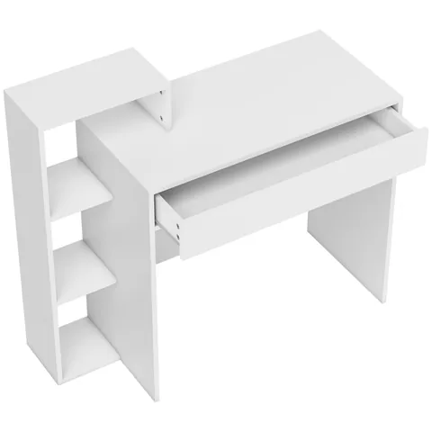 HOMCOM Compact Computer Desk with 3 Storage Shelves and Drawer, Space Saving Writing Desk, Study Table for Home Office, 110 x 40 x 92 cm, White | Aosom Romania