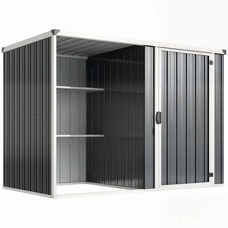 Outsunny Șopron de Grădină din Oțel Galvanizat, Ușă Blocabilă, 231 x 125 x 162 cm, Gri Închis | Aosom Romania