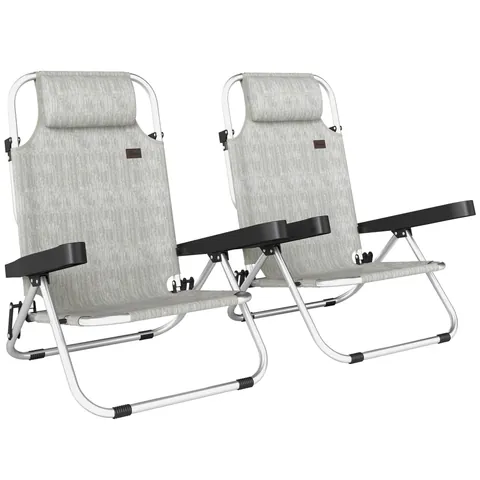 Set Outsunny 2 Șezlonguri Pliabile și Reclinabile pe 4 Poziții cu Suport pentru Cap, din Aluminiu, 62x61x80 cm, Gri | Aosom Romania