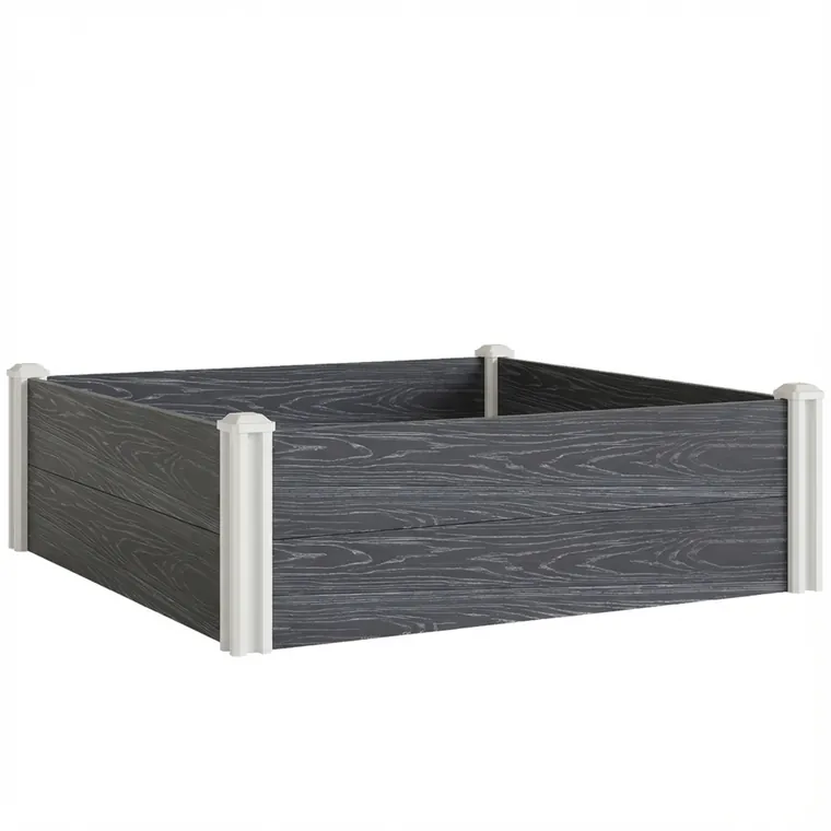 Outsunny Pat Înălțat de Grădină din Vinil, 102x102x33 cm, Kit Modular cu Picioare Interconectabile și Fund Deschis, Jardinieră pentru Flori, Ierburi și Legume, Gri Închis | Aosom Romania