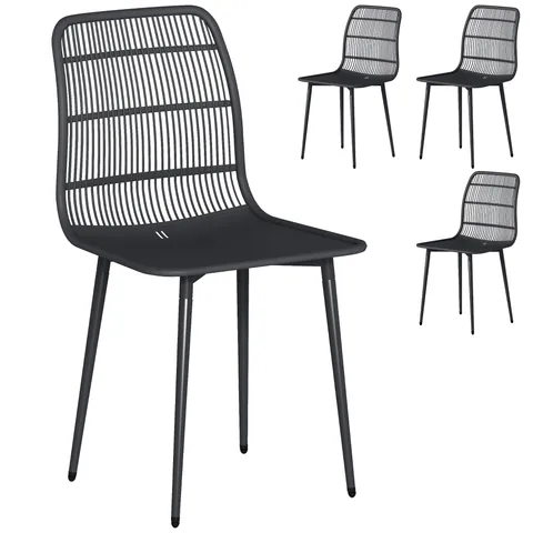 Outsunny Scaune de Dining pentru Exterior Set de 4, Scaune de Grădină cu Spatar Fisurat, Negru | Aosom Romania