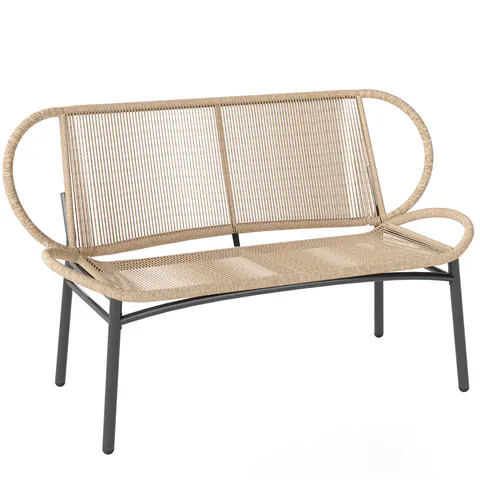 Outsunny Bancă de grădină 2 locuri, banc exterior din rășină împletită cu cadru metalic, rezistent la intemperii, natural | Aosom Romania