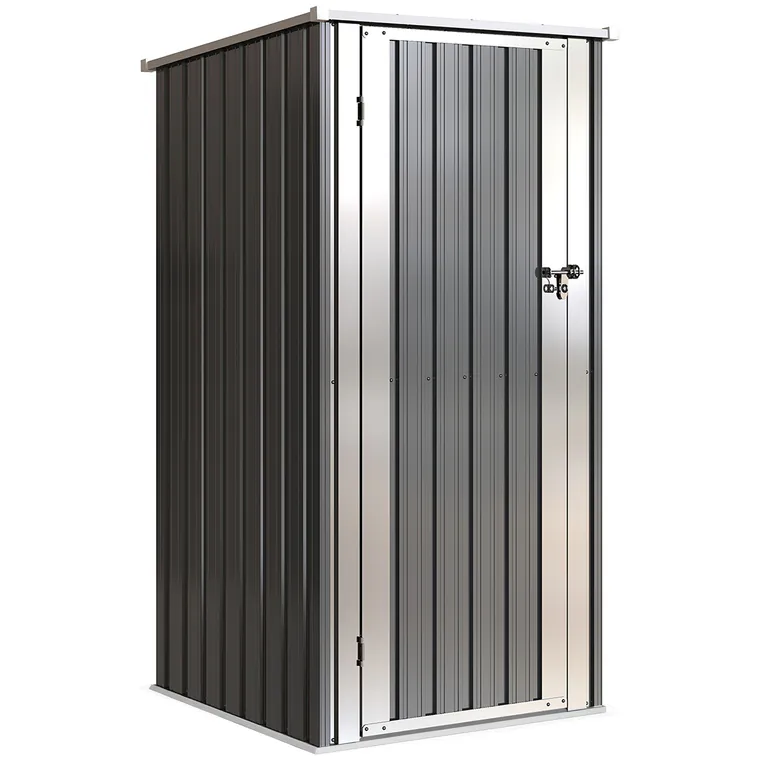 Outsunny Șopron de Grădină Exterior 0,69 m² 83x89x163 cm cu Acoperiș Înclinat Ușă cu Închizătoare Include Mănuși Gri Închis | Aosom Romania