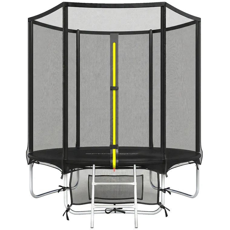 SPORTNOW Trambulină Exterior Ø183 cm Trambulină pentru Copii +6 Ani Adulți cu Plasă de Siguranță Scară cu 2 Trepte Negru | Aosom Romania