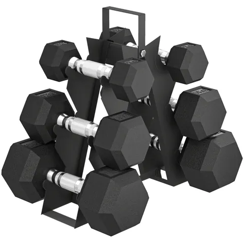 SPORTNOW Set de Gantere pentru Sală cu Suport, 2x2kg, 2x5kg, 2x8kg, Greutăți Hexagonale din Metal cu Mânere Antiderapante, Antrenament de Forță și Fitness Acasă, Negru | Aosom Romania