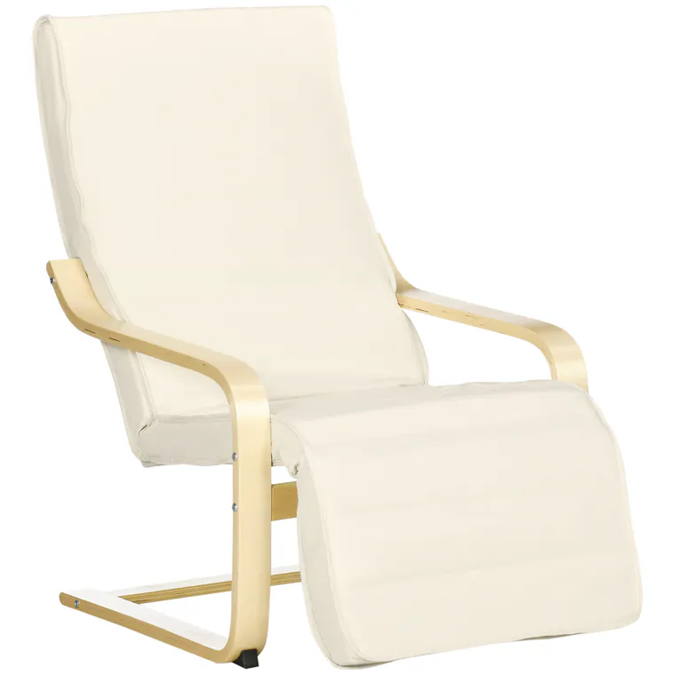 HOMCOM Fotoliu Relax cu Suport pentru Picioare Reglabil în 5 Nivele și Tetieră, 66,5x94x100 cm, Crem | Aosom Romania