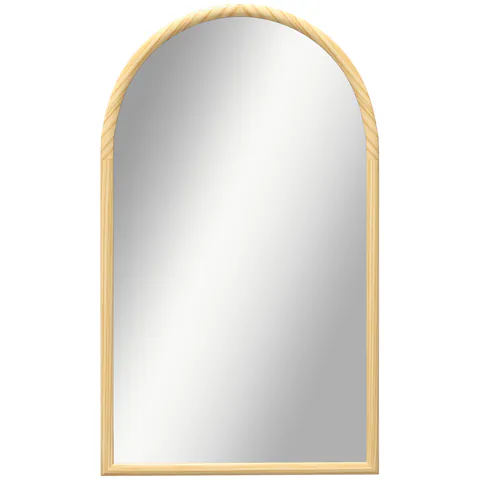 HOMCOM Oglindă de perete în arc, 110 x 65 cm Ramă din lemn, Oglindă arcuită pentru living, dormitor, hol, lemn natural | Aosom Romania