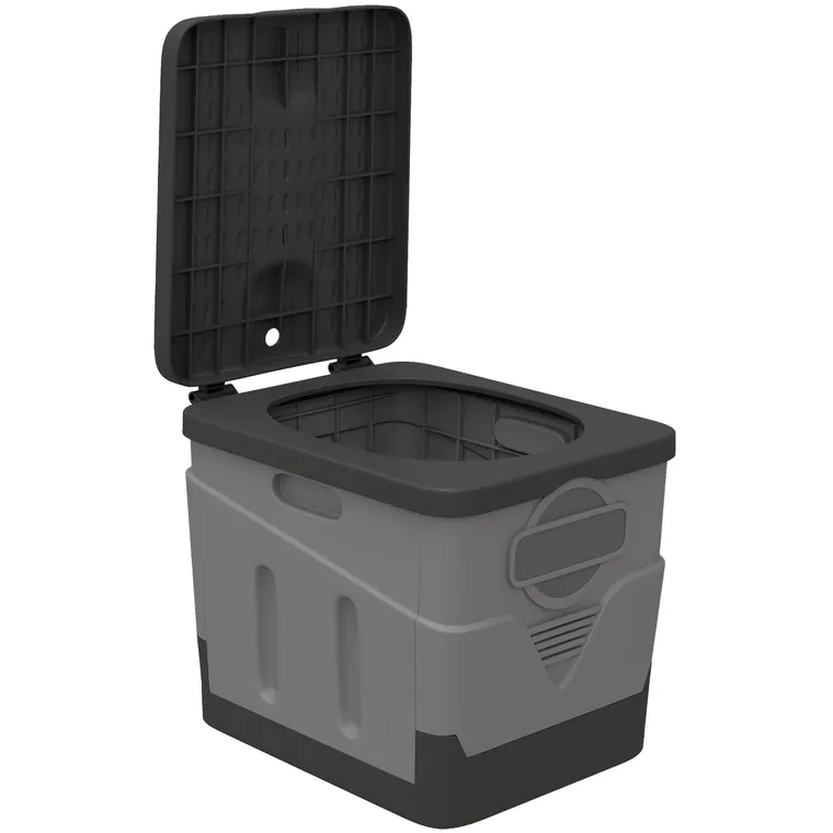 Outsunny WC Portabil de Camping cu 12 Pachete de Coagulant și 12 Pungi de Eliminare, 34x29x20 cm, Gri Închis | Aosom Romania