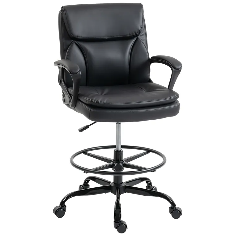 HOMCOM Scaun de desen Scaun de birou ergonomic rotativ cu înălțime și suport pentru picioare reglabil Negru | Aosom Romania